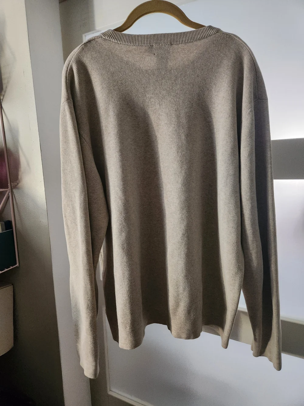 Calvin Klein Jeans Men's Cream Crewneck Sweater with Brown Accent
